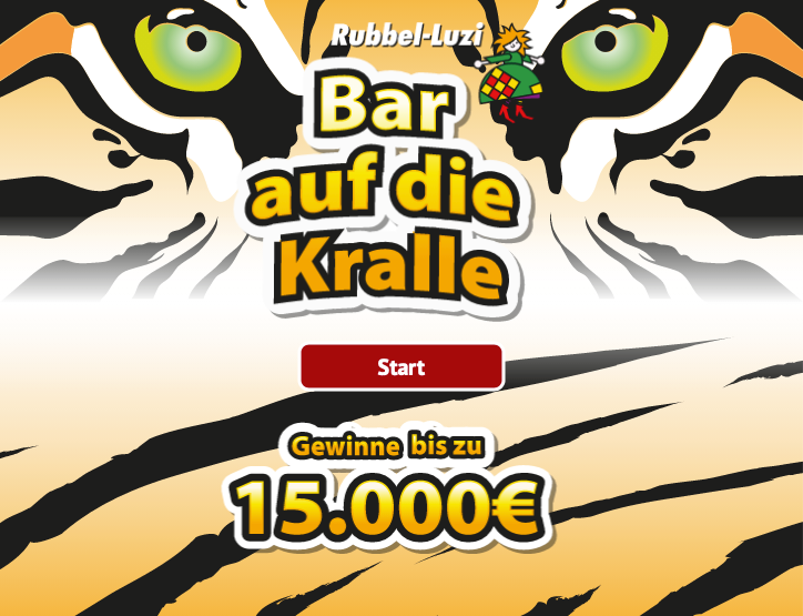 Tigeraugen mit dem Hinweis auf den H&ouml;chstgewinn bis zu 15.000 Euro
