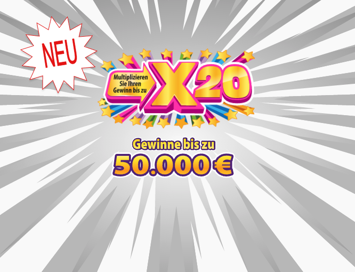Darstellung des Logos des X20 Loses mit dem Höchstgewinn von 50.000 Euro