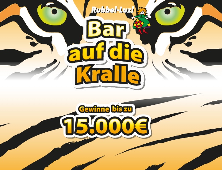 Tigeraugen mit dem Hinweis auf den H&ouml;chstgewinn bis zu 15.000 Euro