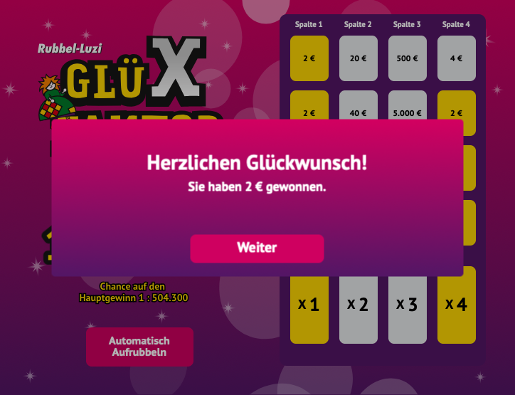 GlüXfaktor - Gewinninfo