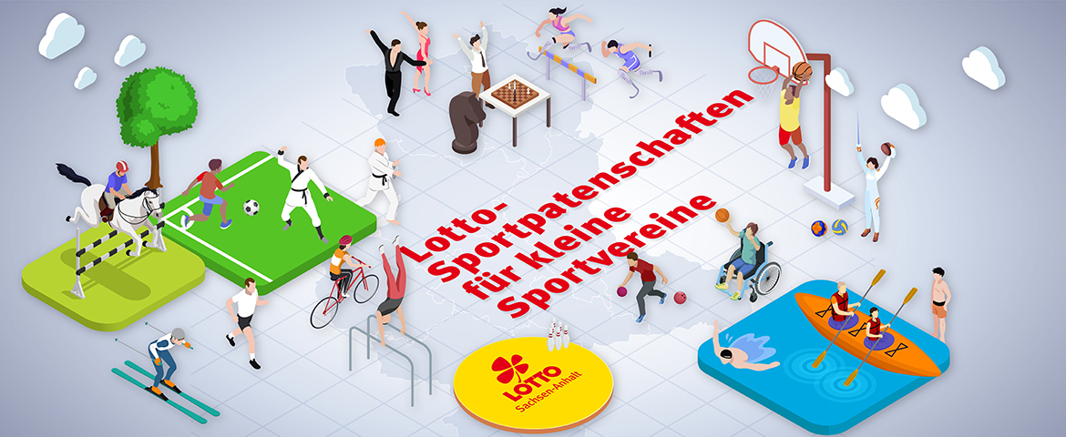 grafische Darstellung von verschiedenen Sportarten mit der Überschrift Unsere Sportpatenschaften in Sachsen-Anhalt