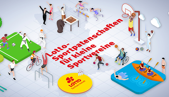 grafische Darstellung von verschiedenen Sportarten mit der Überschrift Unsere Sportpatenschaften in Sachsen-Anhalt