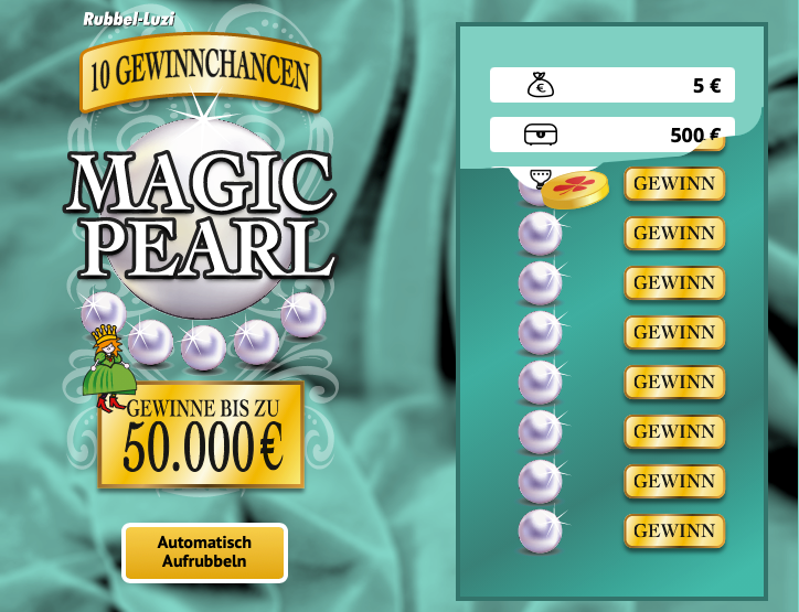 Abbildung eines ge&ouml;ffneten Rubbelloses mit dem Motiv Magic Pearl