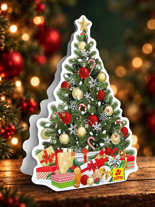 Steck-Adventskalender steh auf einem weihnachtlich-dekorierten Tisch