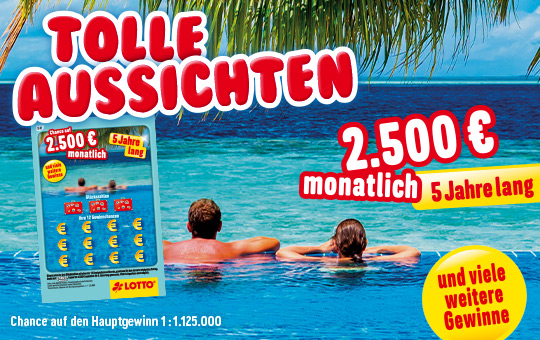 Rubbellos 2.500 € monatlich - 5 Jahre lang
