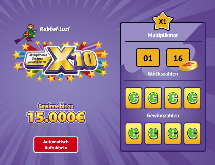 Das ist die Ansicht beim Öffnen des neuen X10-Rubelloses in lila.